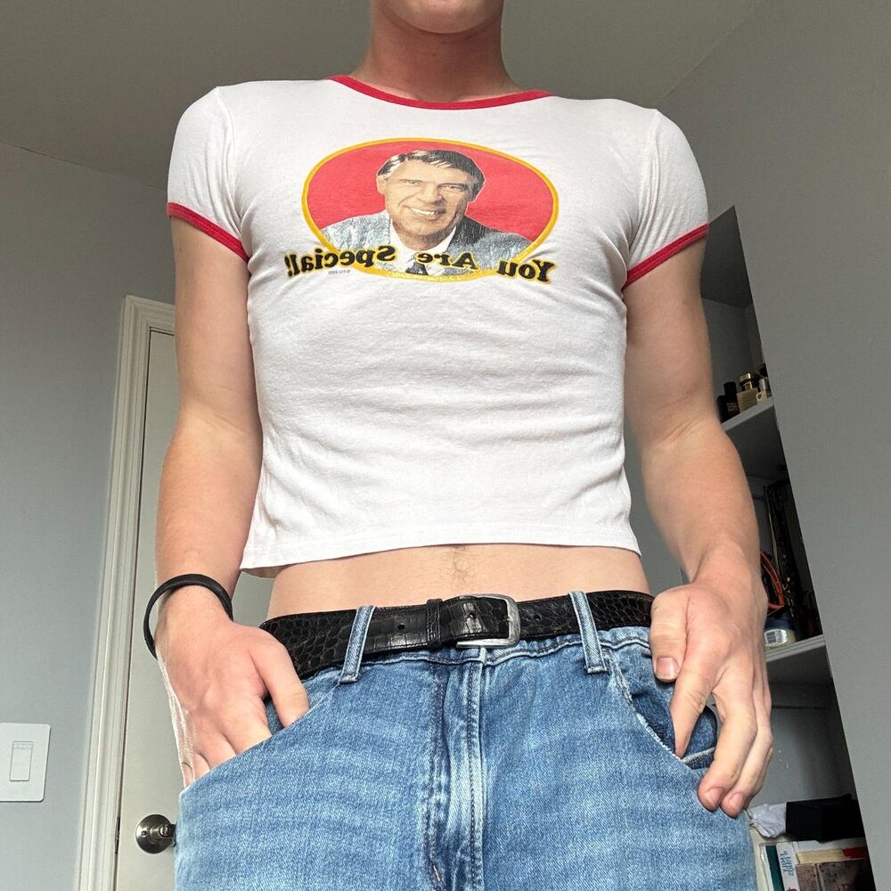 Rare Vintage 90’s Mr Rodger’s Ringer Baby Tee Shirt Single Stitch Size Xs